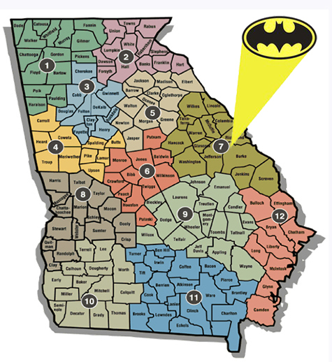 Georgia Family Connection regional map of the state with bat signal